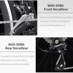 SAVADECK Carbon Road Bike with Shimano SORA R3000 18 Speed Derailleur System, Racing Bicycle – Black