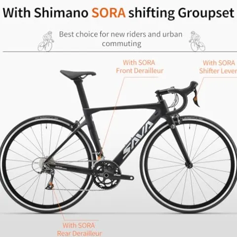 SAVADECK Carbon Road Bike with Shimano SORA R3000 18 Speed Derailleur System White