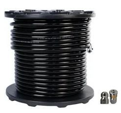 Schieffer Co. 3/8in. x 300ft. 4000 PSI Thermoplastic Sewer Jetter Hose with 8.0 Orifice Button Nose and Rotating Nozzles Clear