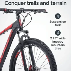 Schwinn Bonafide Mountain Bike Front Suspension 24-Speed 29-Inch Wheels 17-Inch Aluminum Frame Matte Black/Red