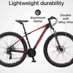 Schwinn Bonafide Mountain Bike Front Suspension 24-Speed 29-Inch Wheels 17-Inch Aluminum Frame Matte Black/Red