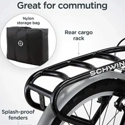 Schwinn Loop Adult Folding Bike 20-inch Wheels 7-Speed Drivetrain Rear Cargo Rack Carrying Bag Black