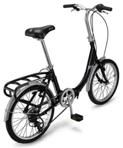 Schwinn Loop Adult Folding Bike 20-inch Wheels 7-Speed Drivetrain Rear Cargo Rack Carrying Bag Black