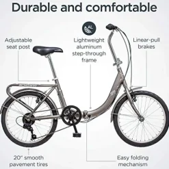 Schwinn Loop Adult Folding Bike 20-inch 7-Speed Drivetrain Titanium