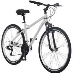 Schwinn Network 3.0 Hybrid Bike Men Women 700c 21-Speed 18-Inch Aluminum Frame Front Suspension Alloy Linear Pull Brakes White