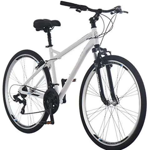 Schwinn Network 3.0 Hybrid Bike Men Women 700c 21-Speed 18-Inch Aluminum Frame Front Suspension Alloy Linear Pull Brakes White