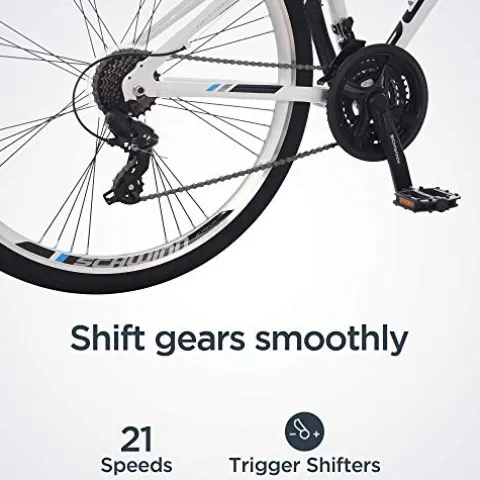 Schwinn Network 3.0 Hybrid Bike Men Women 700c 21-Speed 18-Inch Aluminum Frame Front Suspension Alloy Linear Pull Brakes White