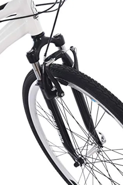 Schwinn Network 3.0 Hybrid Bike Men Women 700c 21-Speed 18-Inch Aluminum Frame Front Suspension Alloy Linear Pull Brakes White