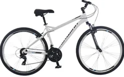 Schwinn Network 3.0 Hybrid Bike Men Women 700c 21-Speed 18-Inch Aluminum Frame Front Suspension Alloy Linear Pull Brakes White