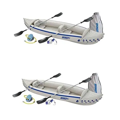 Sea Eagle 370 Deluxe 2 Person Inflatable Portable Sport Kayak & Paddles (2 Pack)