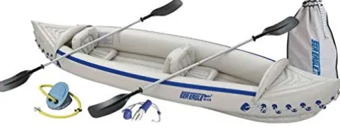 Sea Eagle 370 Deluxe 2 Person Inflatable Portable Sport Kayak & Paddles (2 Pack)