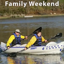 Sea Eagle SE370 Inflatable Sports Kayak 1-3 Person with Seats, Paddles, Bag Blue/White