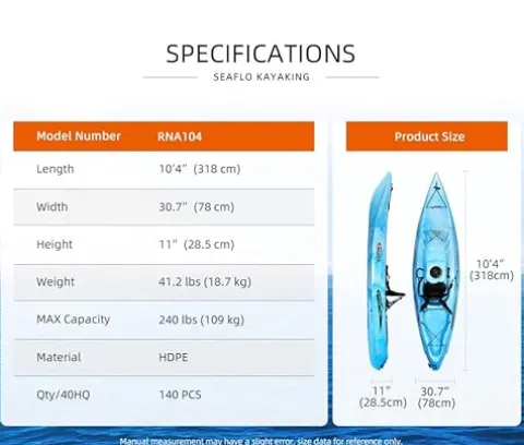 SEAFLO Premium Sit-on Kayak RNA104 Yellow/Red 10′ 5