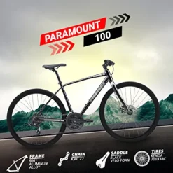 5Seconds Hybrid Bicycle Paramount 100 Mountain Bike for Men Women 21-Speed Lightweight Aluminum Alloy Frame Adult Bike with Trigger Shifters and Mechanical Disc Brakes Black