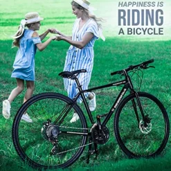 5Seconds Hybrid Bicycle Paramount 100 Mountain Bike for Men Women 21-Speed Lightweight Aluminum Alloy Frame Adult Bike with Trigger Shifters and Mechanical Disc Brakes Black