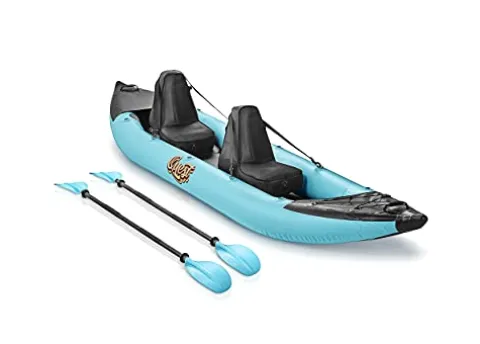 SereneLife 2 Person Inflatable Kayak – Double Kayak with Aluminum Paddles, Repair Kit – Lightweight, Portable Adult Kayaks with High-Output Pump – Durable Vinyl Kayak – Aqua