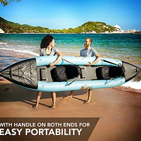 SereneLife 2 Person Inflatable Kayak – Double Kayak with Aluminum Paddles, Repair Kit – Lightweight, Portable Adult Kayaks with High-Output Pump – Durable Vinyl Kayak – Aqua