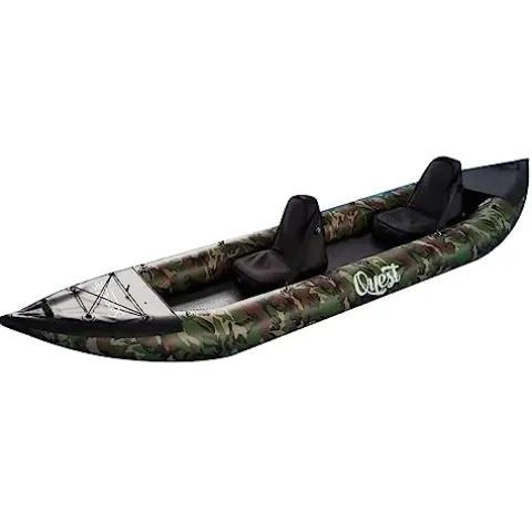 SereneLife 2 Person Inflatable Kayak – Double Kayak with Aluminum Paddles, Repair Kit – Lightweight, Portable Adult Kayaks with High-Output Pump – Durable Vinyl Kayak for Lake, Mild River – Camo
