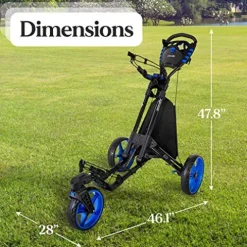 SereneLife 3 Wheel Golf Push Cart – Lightweight Folding Walking Push Cart Roller Golf Bag Holder with Brake, Bracket, and Storage – Assorted