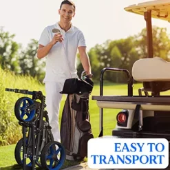 SereneLife 3 Wheel Golf Push Cart – Lightweight Folding Walking Push Cart Roller Golf Bag Holder with Brake, Bracket, and Storage – Assorted