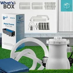 SereneLife 17-Foot Steel Frame Above Ground Pool with Ladder, Filter & Cover Blue