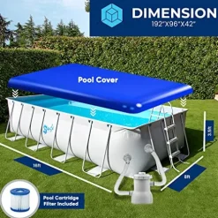 SereneLife 17-Foot Steel Frame Above Ground Pool with Ladder, Filter & Cover Blue