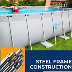 SereneLife 17-Foot Steel Frame Above Ground Pool with Ladder, Filter & Cover Blue