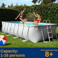 SereneLife 17-Foot Steel Frame Above Ground Pool with Ladder, Filter & Cover Blue