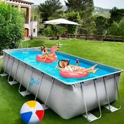 SereneLife 17-Foot Steel Frame Above Ground Pool with Ladder, Filter & Cover Blue