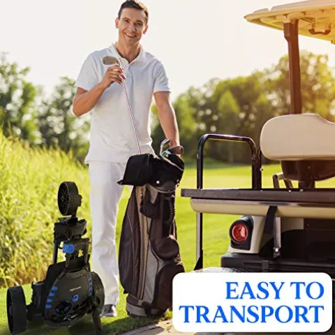 SereneLife 3-Wheel Electric Golf Push Cart – Rechargeable Lightweight Folding Walking Push Cart Roller Golf Bag Holder with Foot Brake, Upper/Lower Bracket with Elastic Strap, Umbrella Holder Assorted