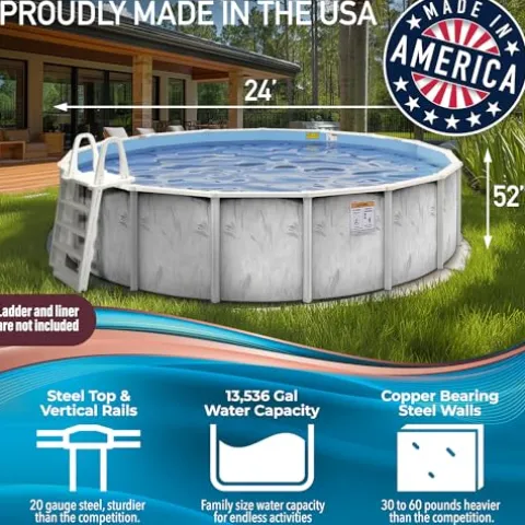 Shop Square 24 Ft x 52 Inch Steel Wall Above Ground Pool Silver