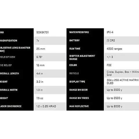 Sig Sauer KILO8K-ABS 7x25mm Tactical Hunting Laser Monocular Rangefinder Brown