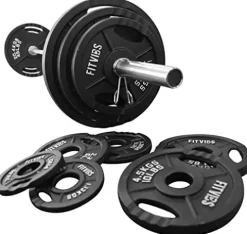 Signature Fitness Cast Iron Olympic 2-Inch Weight Plates + 7FT Olympic Barbell 300LB Set with Barbell
