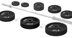 Signature Fitness Cast Iron Olympic Weight Plates & Barbell Set 325LB with Barbell