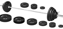 Signature Fitness Cast Iron Olympic Weight Plates & Barbell Set 325LB with Barbell