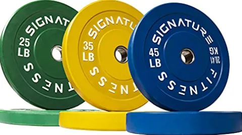 Signature Fitness 210LB Olympic Bumper Plate Set with 7FT Barbell Colored
