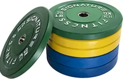 Signature Fitness 210LB Olympic Bumper Plate Set with 7FT Barbell Colored