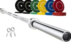 Signature Fitness Olympic Bumper Plate Weight Plates with 7FT Barbell 370LB Set Colored