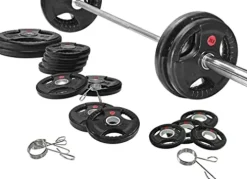 Signature Fitness Olympic Weight Plates & Barbell Set 325LB with Barbell