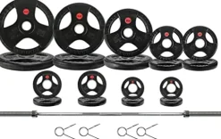 Signature Fitness Olympic Weight Plates & Barbell Set 325LB with Barbell