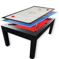 SIMBASHOPPING USA 7 FT Multi Games Pool Table Red Air Hockey + Table Tennis + Table Top – Strike Red, Black