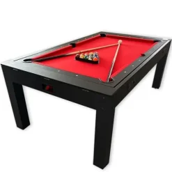 SIMBASHOPPING USA 7 FT Multi Games Pool Table Red Air Hockey + Table Tennis + Table Top – Strike Red, Black