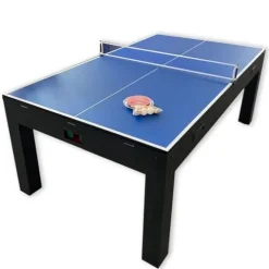 SIMBASHOPPING USA 7 FT Multi Games Pool Table Red Air Hockey + Table Tennis + Table Top – Strike Red, Black