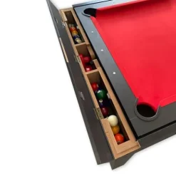 SIMBASHOPPING USA 7 FT Multi Games Pool Table Red Air Hockey + Table Tennis + Table Top – Strike Red, Black