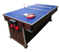 SIMBASHOPPING USA 7FT Multigame Pool Table Red/Brown – Air Hockey & Table Tennis