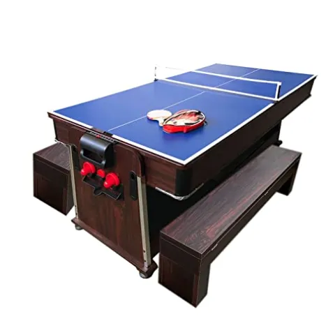 SIMBASHOPPING USA 7FT Multigame Pool Table with Air Hockey, Table Tennis, Red Brown
