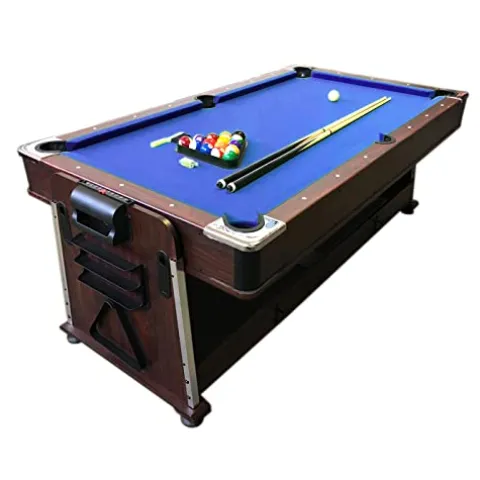 SIMBASHOPPING USA 7FT Multigame Pool Table with Air Hockey, Table Tennis, & Table Top Blue/Brown