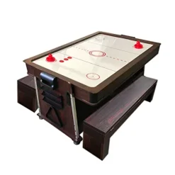 SIMBASHOPPING USA 7FT Multigame Pool Table Blue/Brown Air Hockey + Table Tennis