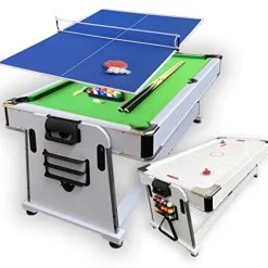 SIMBASHOPPING USA Pool Table 7FT Multigame Green Air Hockey + Table Tennis – Emerald