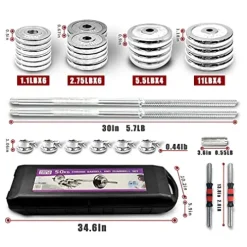 SimpleL Adjustable Dumbbells Set 110 LB Silver